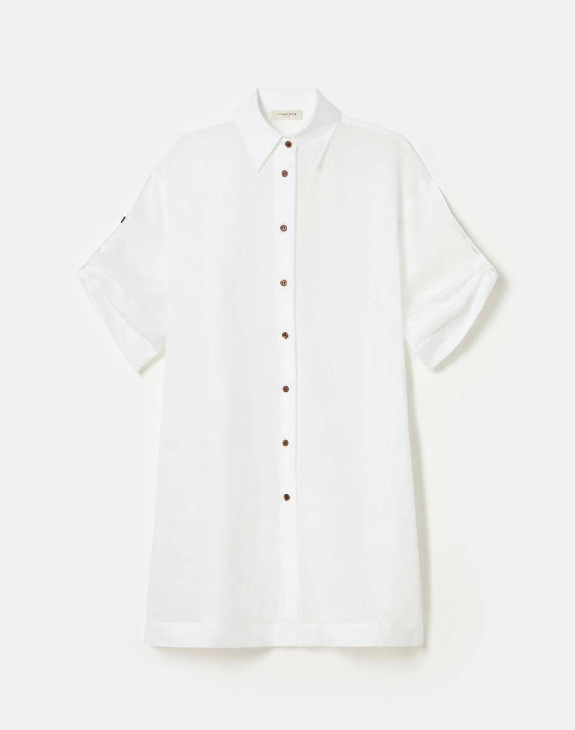 Lafayette 148 Gemma Cloth Voile Sheer Tab Sleeve Shirt in white - women's shirt - detail view