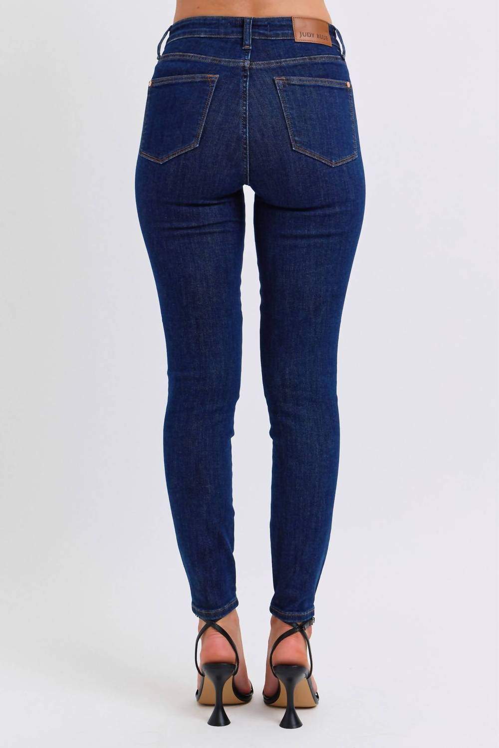 Judy Blue Sleek Sculpt Mid-rise Skinny Jeans in blue - women's jeans - detail view