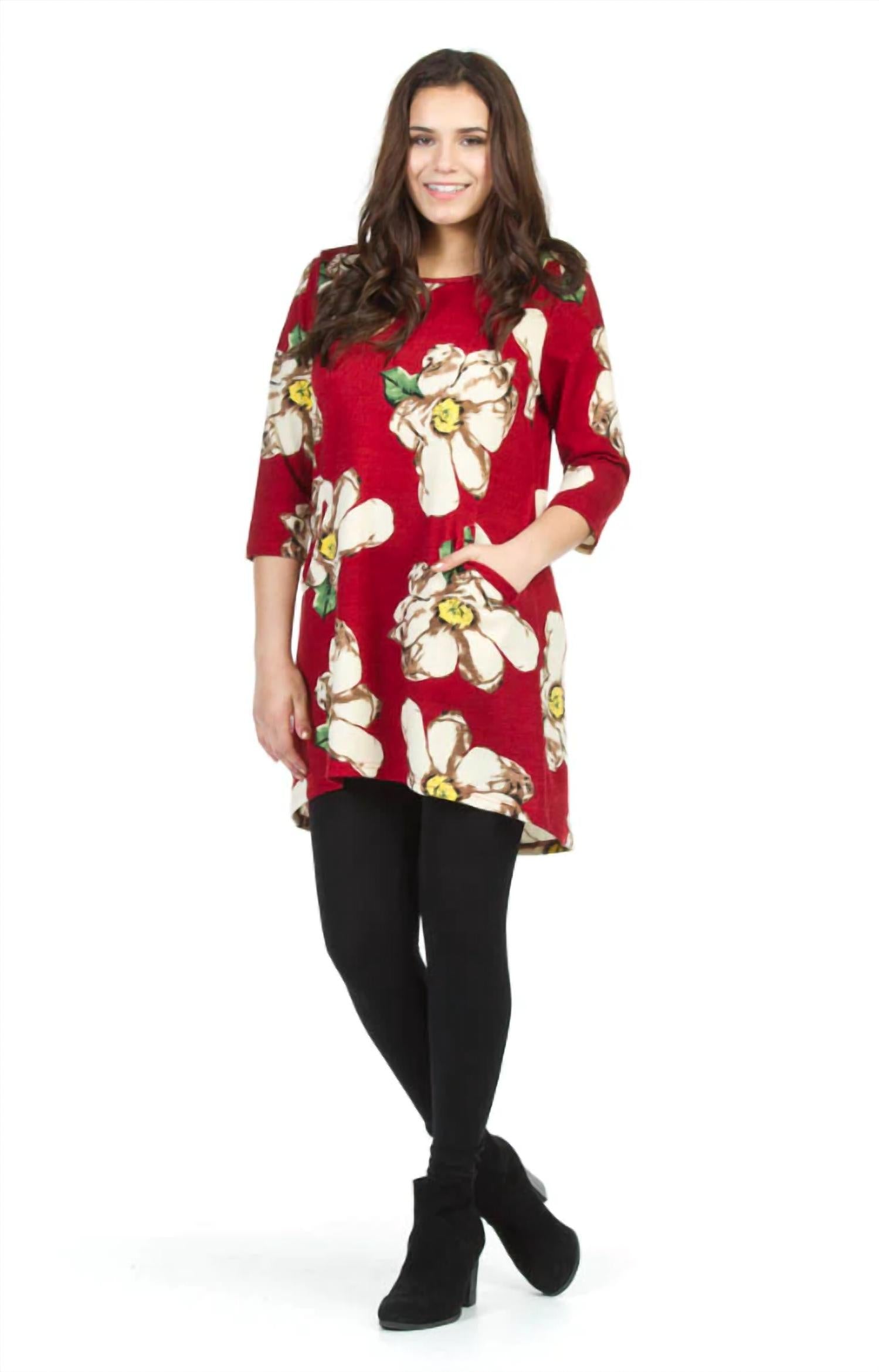 Papillon - Big Floral 3/4 Sleeve Dress With Pockets