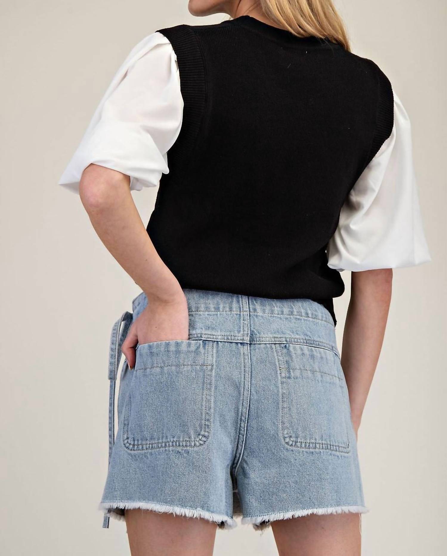 Ee:Some - Denim Wrap Tie Waist Skort - blue - clothing - cotton - blend