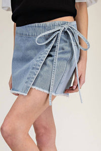 Ee:Some - Denim Wrap Tie Waist Skort - blue - clothing - cotton - blend