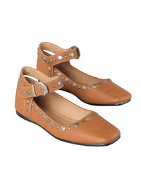Miim - Women's Mystic Studded Ankle Strap Ballerina Flats