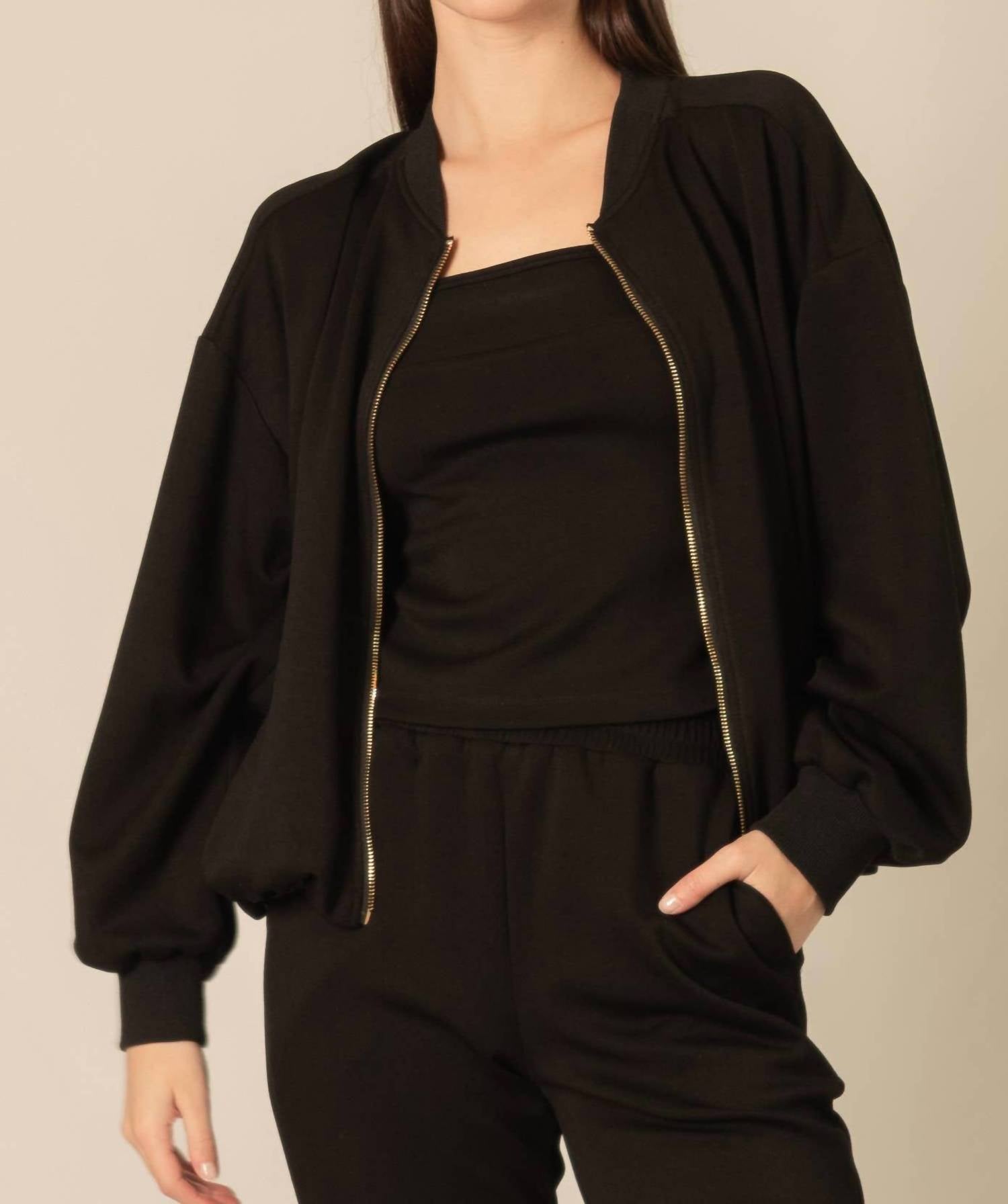 P.CILL Butter Modal Bomber Jacket in black - women's jacket