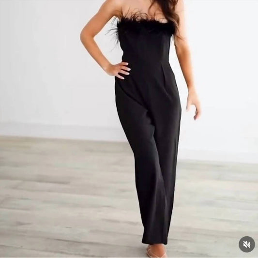 Lena - Women's Strapless Feather Top Jumpsuit