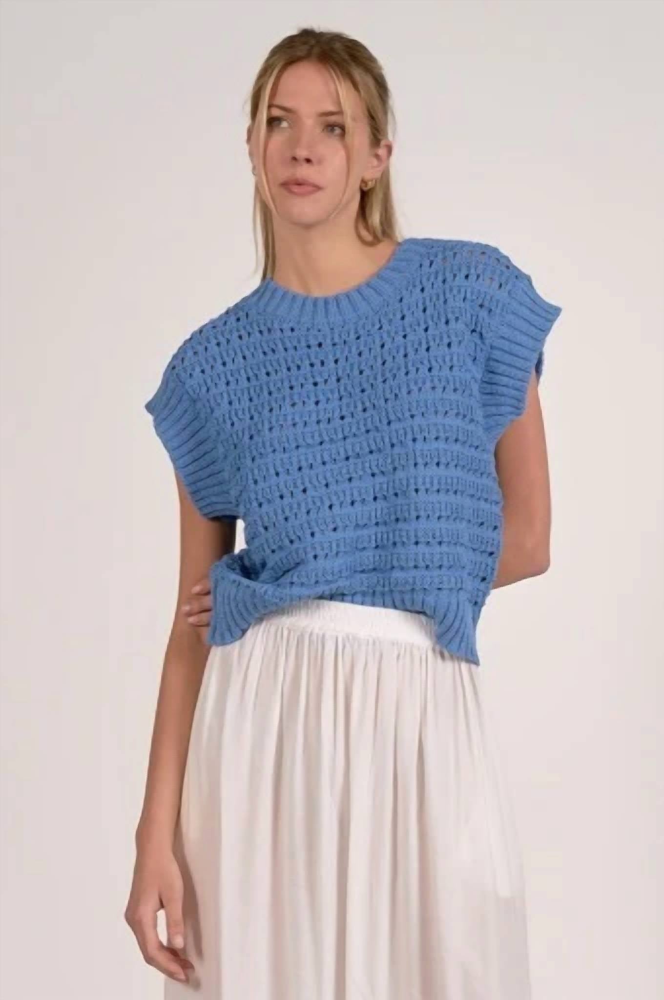 Elan - Open Knit Short Sleeve Sweater