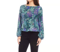 Karen Kane - Prue Print Sequin Boatneck Top