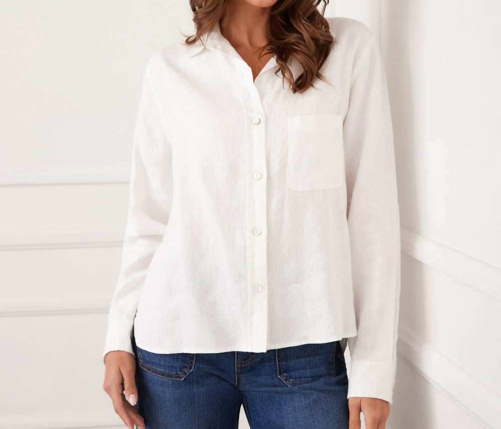 Karen Kane - Long Sleeve Linen Button-Up Shirt