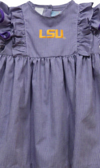 Vive La Fete - Girl's Lsu Tigers Embroidered Gingham Ruffle Dress