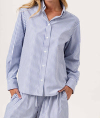 sundays Women's Sun Aspyn Shirt in navy stripe - women's long sleeve top