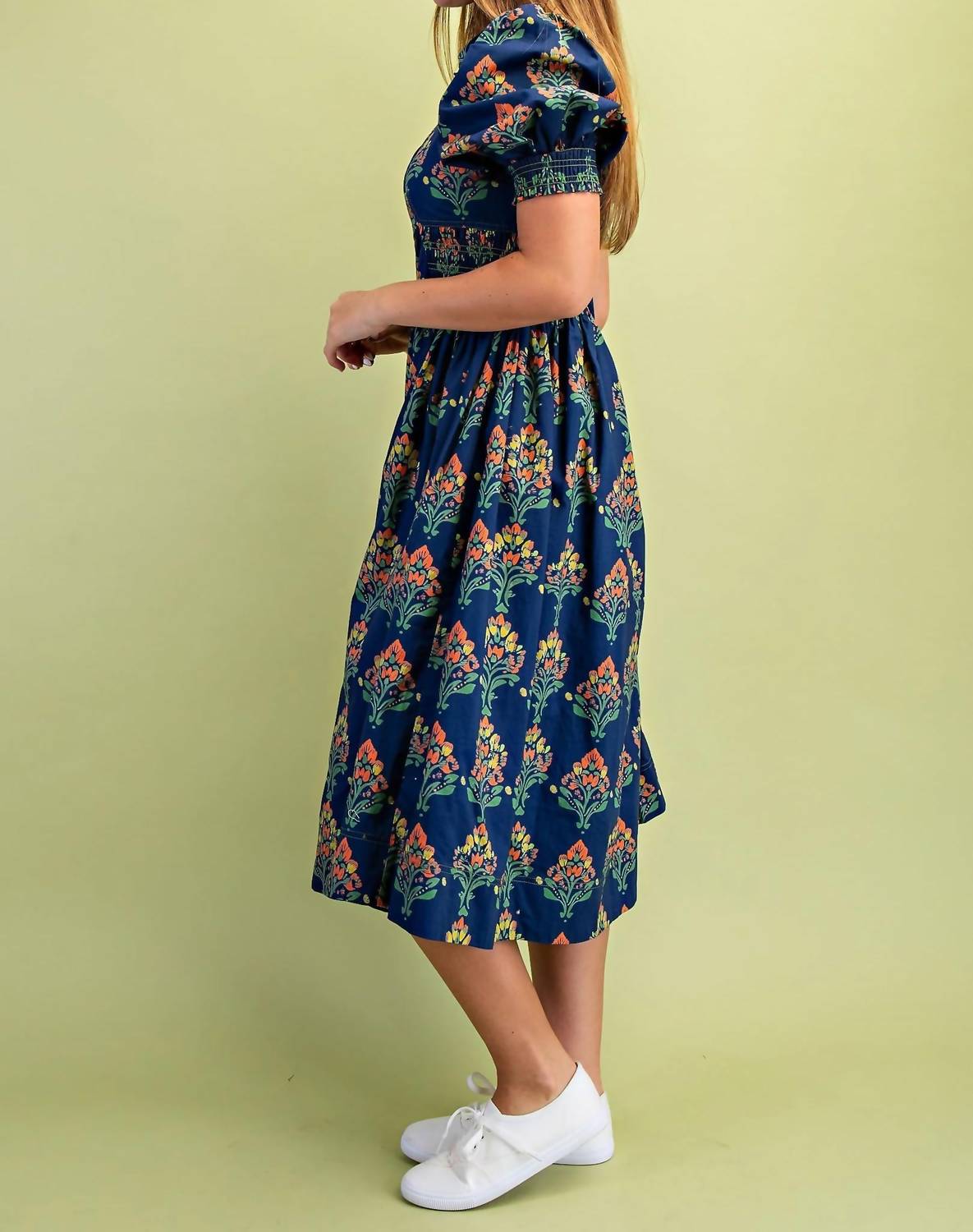 Gigio - Floral Puff Sleeve Midi Dress