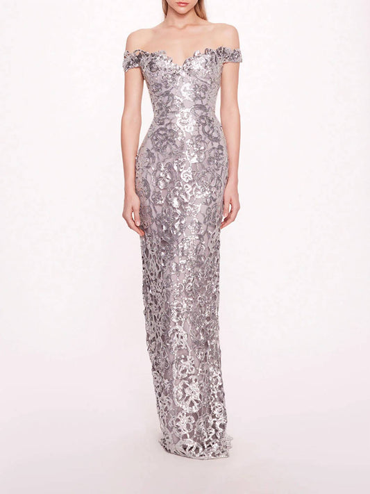 Marchesa - Organic Neckline Sequin Gown