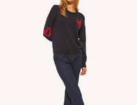 JOHN + JENN Embroidered Love Crewneck Sweater in navy - women's sweater - detail view