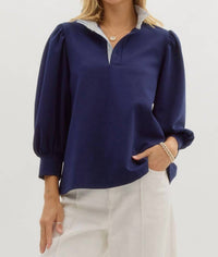 entro Beckham Pullover Top in navy - women's blouse
