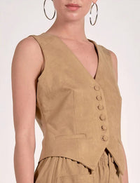 ELAN Fitted Button Down Vest in sand - women's jacket - detail view