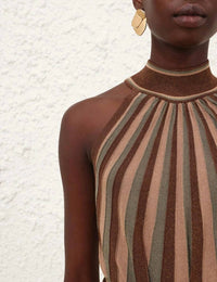 Zimmermann Hypnotic Halter Top in metallic green stripe 1 - women's blouse - detail view