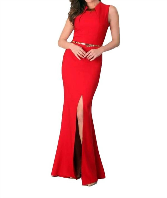 Cutout Neckline Front-Slit Gown Dress