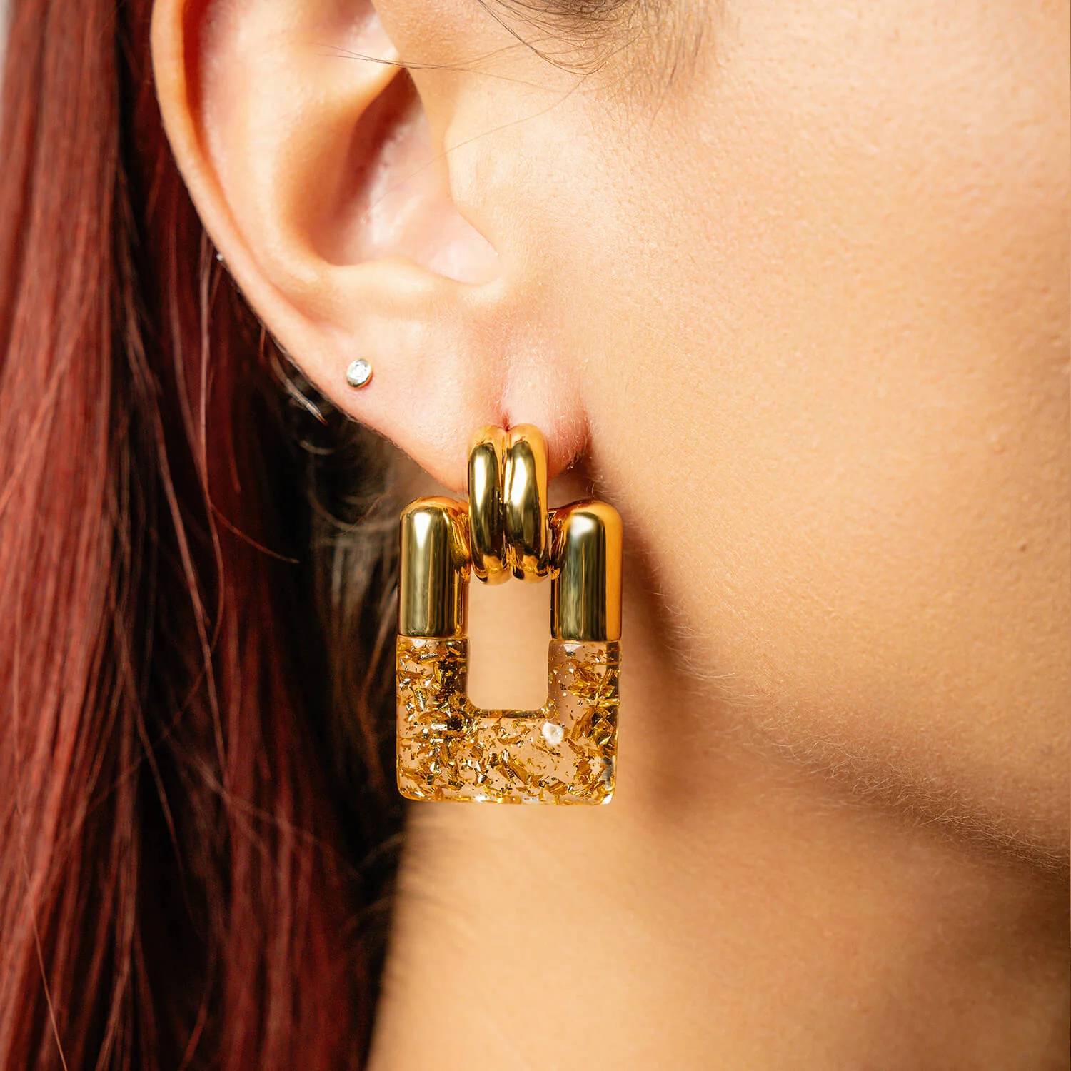 Gold & Honey - Women's Rectangle Door Knocker Earrings
