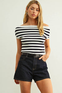 Miou Muse - Cap Sleeve Stripe Crop Top