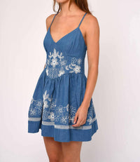 LOVE THE LABEL Nicks Mini Dress in wythe embroidered denim - women's dress - alternate view