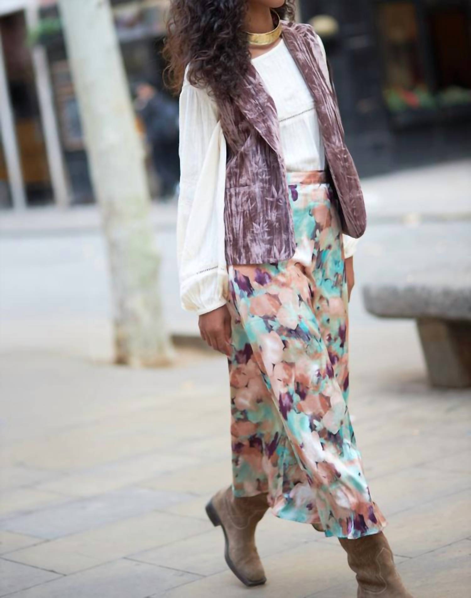 NUD by Nekane Long Printed Cross Skirt in dusty pink - women's skirt - alternate view