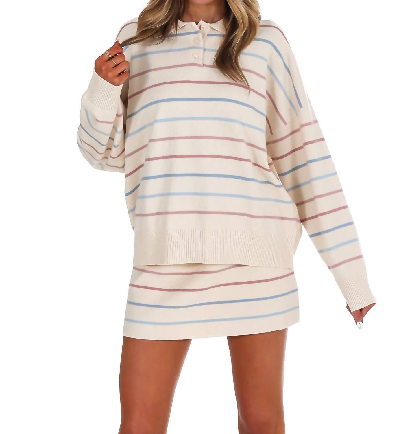 LE LIS Good Fit Stripe Sweater Two Piece Set in cream - women's sleepwear - view 4