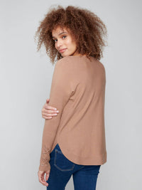 Charlie B - Lace Detail On Sleeve Round Hem Sweater