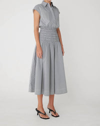 js71 Kya Midi Dress in black and white stripe - women's dress - alternate view