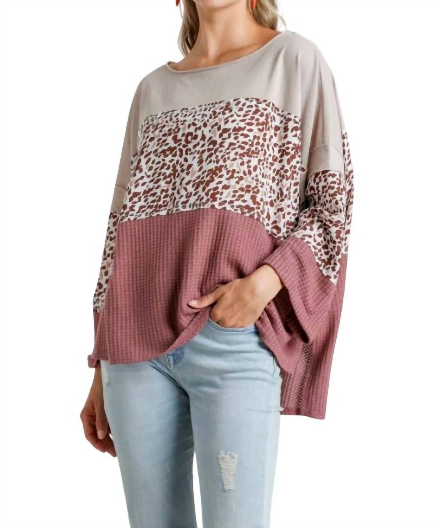 Umgee - Color Block Waffle Knit Top