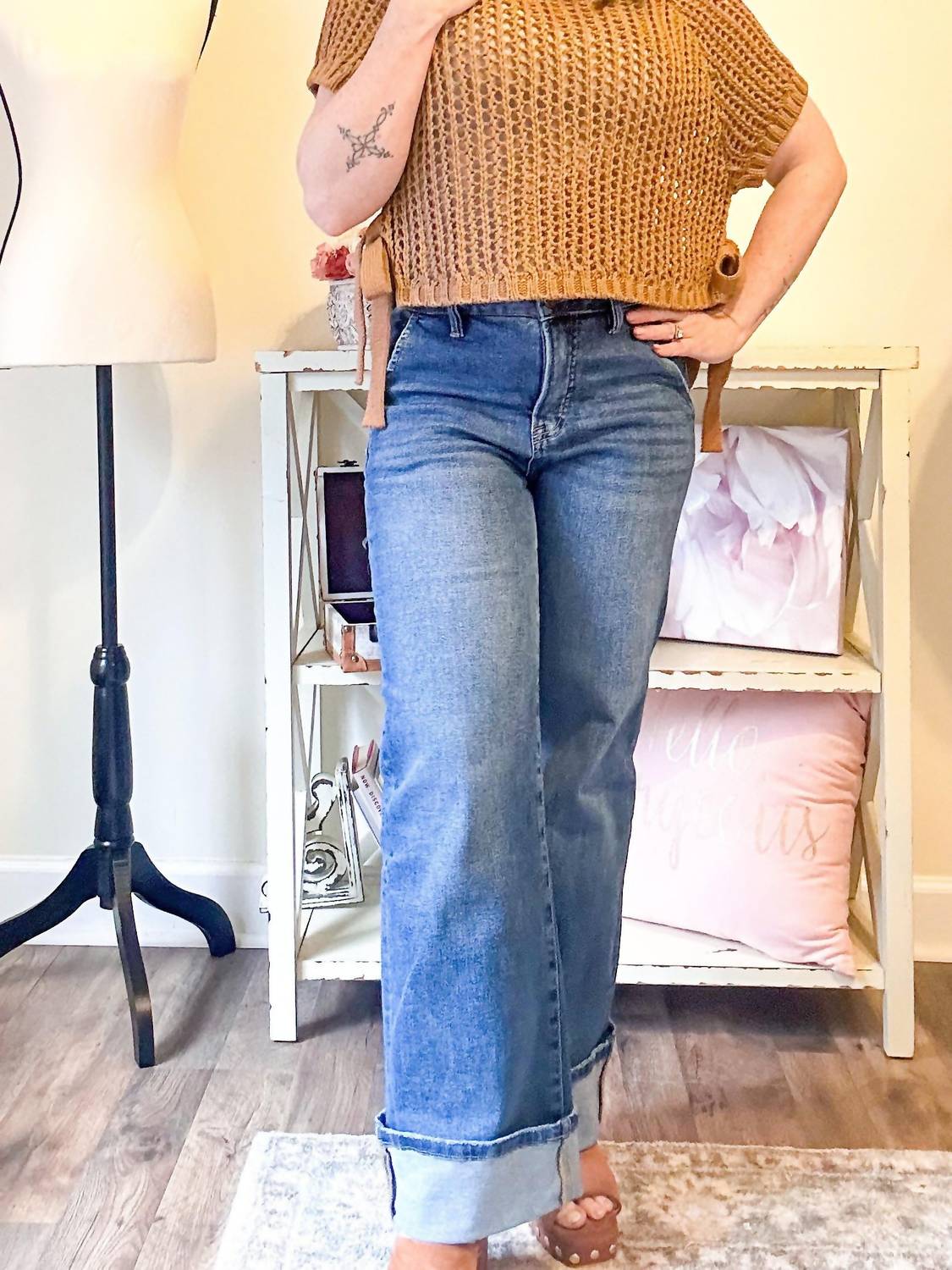 Risen - Tummy Control Wide Cuffed Jeans