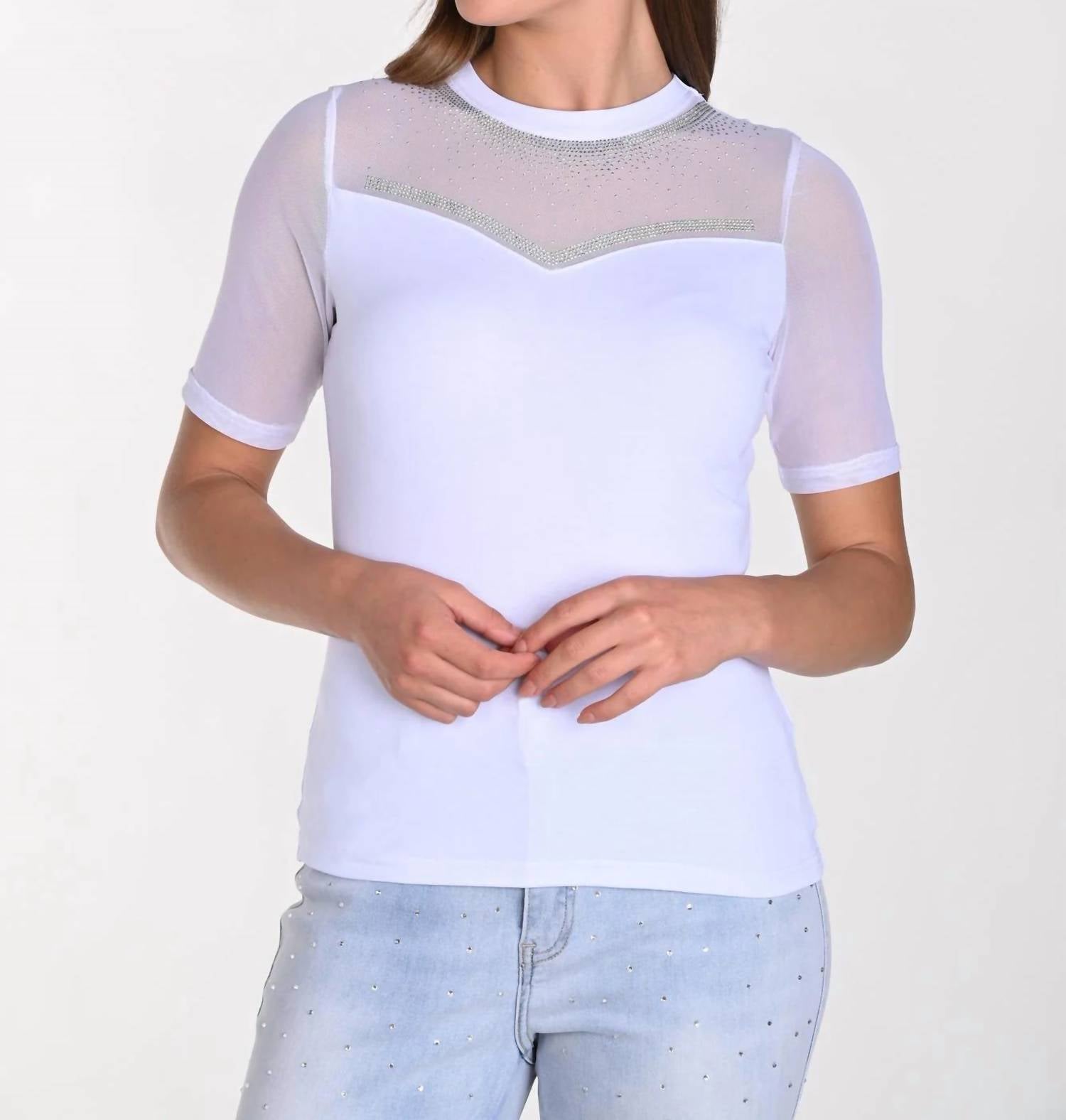Frank Lyman - Sheer Embellished Knit Top