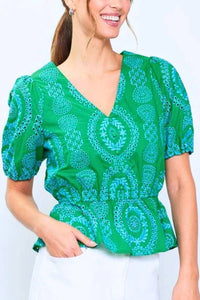 Skies Are Blue - Anne Embroidered Short Sleeve Peplum Top