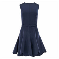 Oscar De La Renta - Women's Sleeveless Scallop Hem Dress With Belt