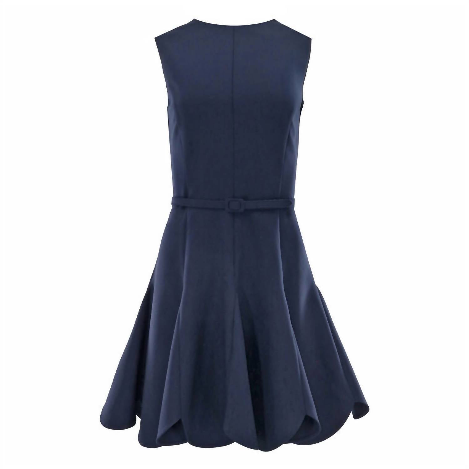 Oscar De La Renta - Women's Sleeveless Scallop Hem Dress With Belt