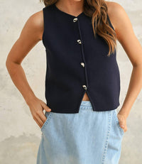 Miou Muse - J'adore Sculpted Metal Button Knit Vest