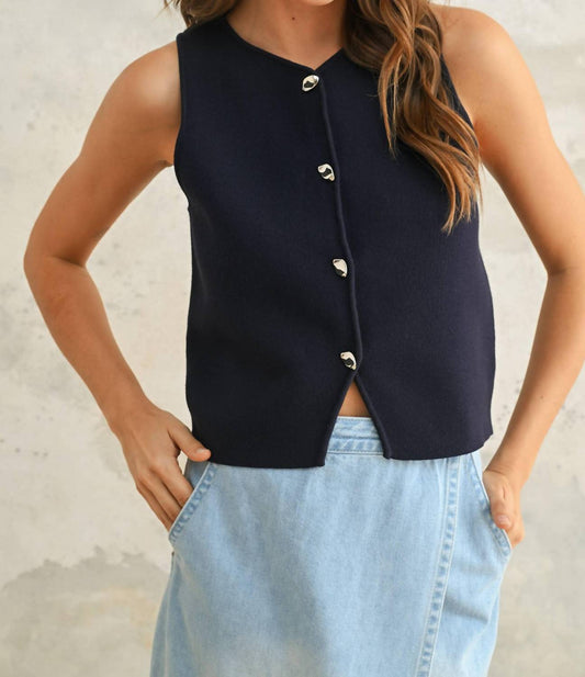 Miou Muse - J'adore Sculpted Metal Button Knit Vest