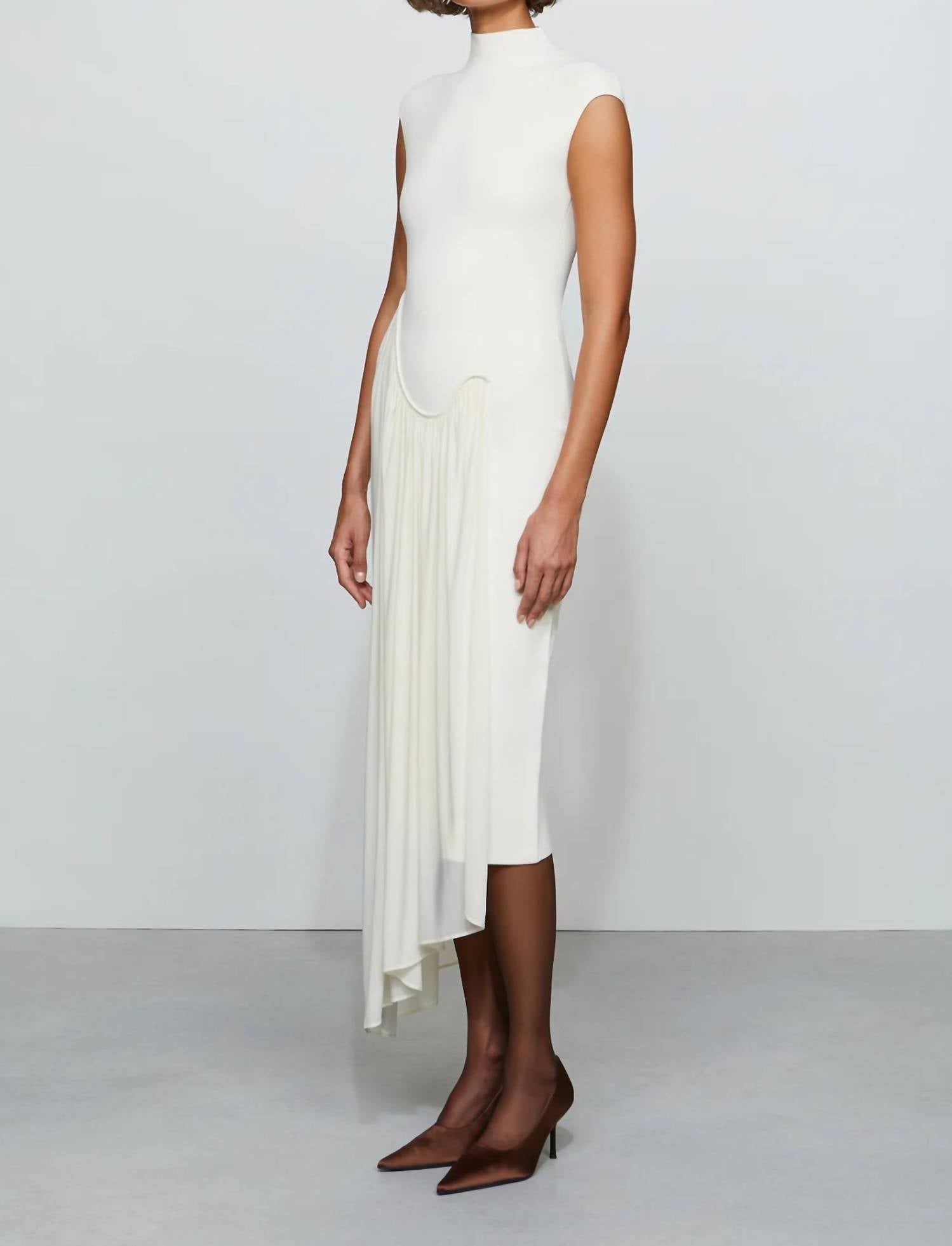 Et Ochs Francis Knit Combo Midi Dress in ivory in ivory - women's dress - alternate view