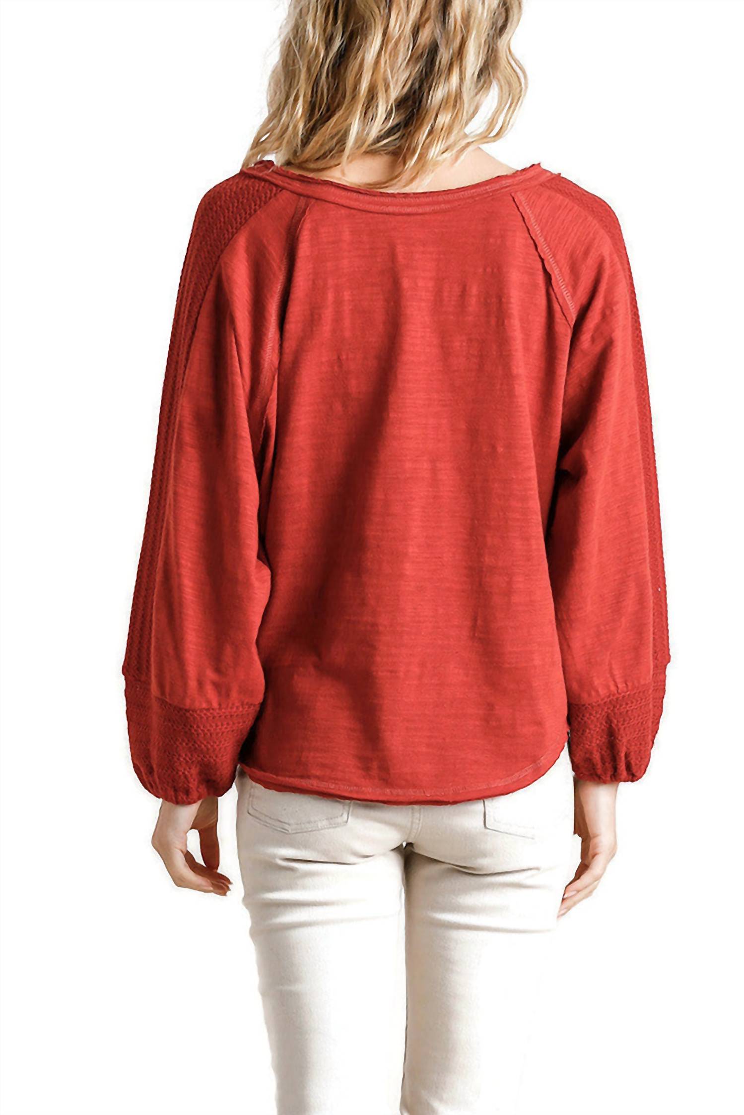 Umgee - Contrast Knit Puff Sleeve Top