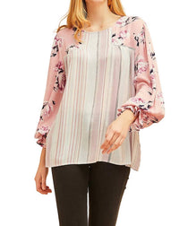 Entro - Striped Floral & Lace Blouse