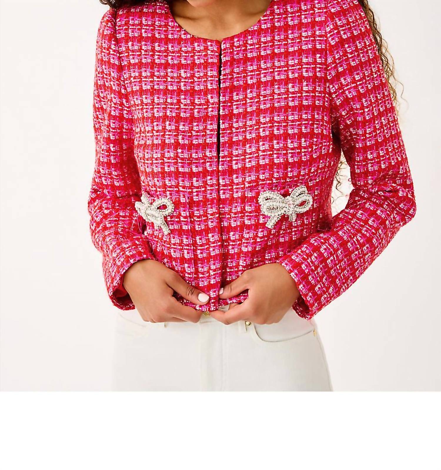 Lilly Pulitzer Kimia Jacket in cranberry red fiesta boucle 1 - women's jacket