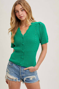 Bluivy - Button Down Short Sleeve Knit Cardigan