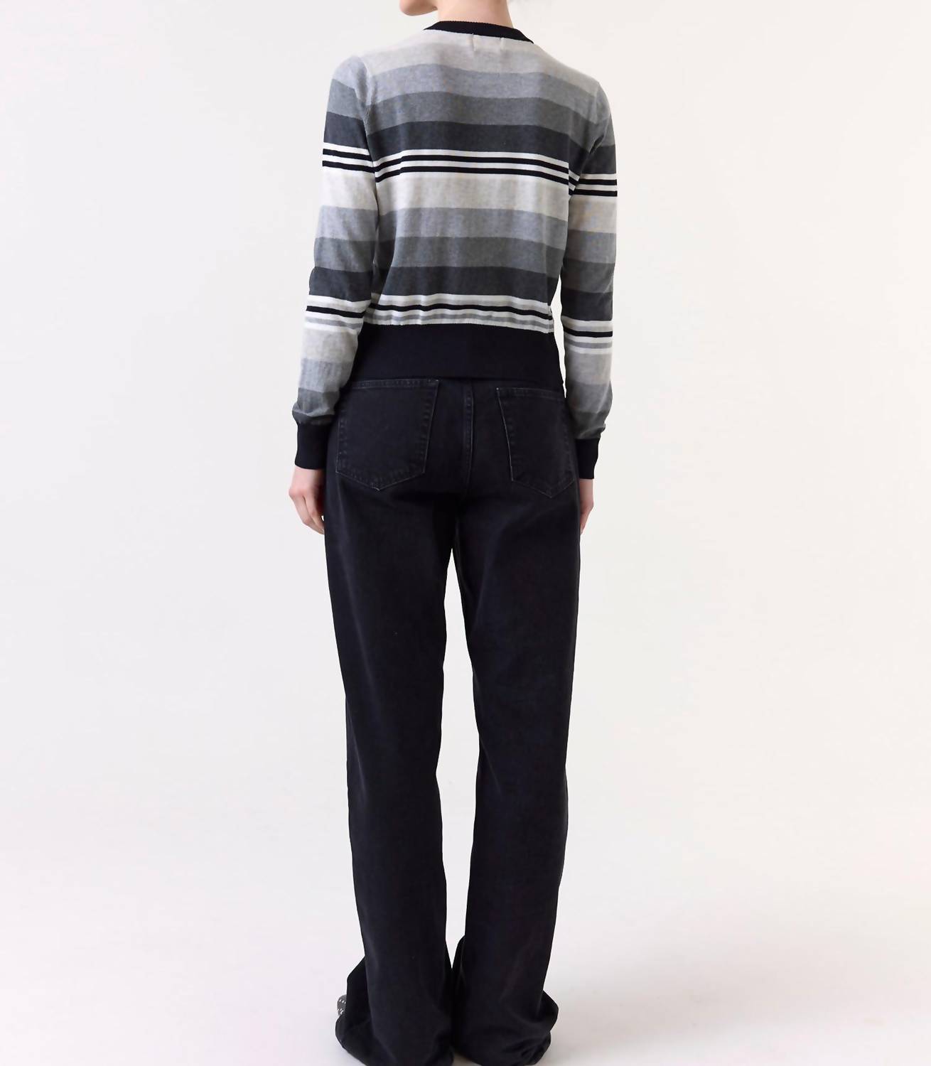 Wispr Ivy Stripe Crew Neck Sweater in black with rainbow - women's sweater - alternate view