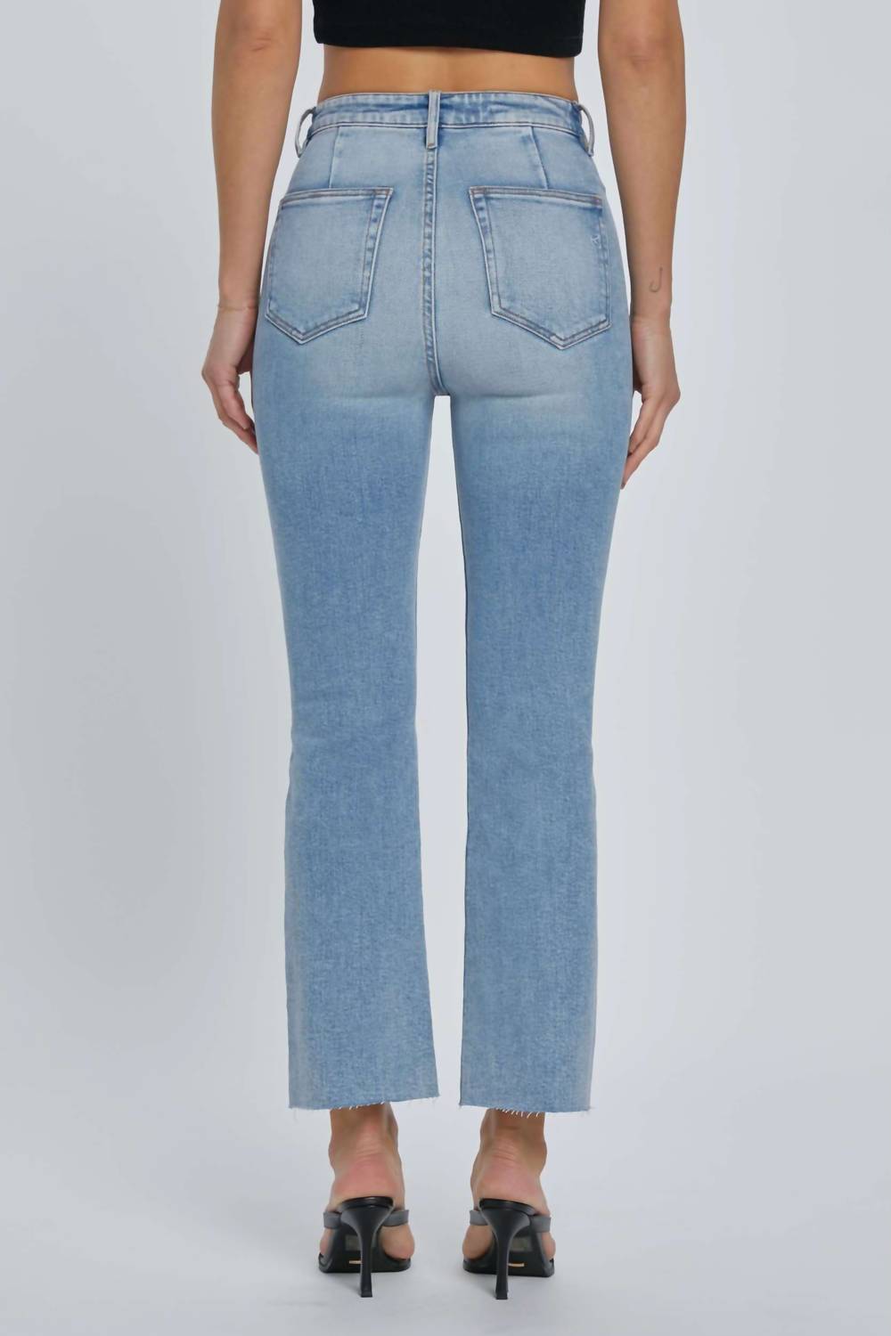 Hidden - Denim Patch Pocket High Rise Cropped Flare Jeans