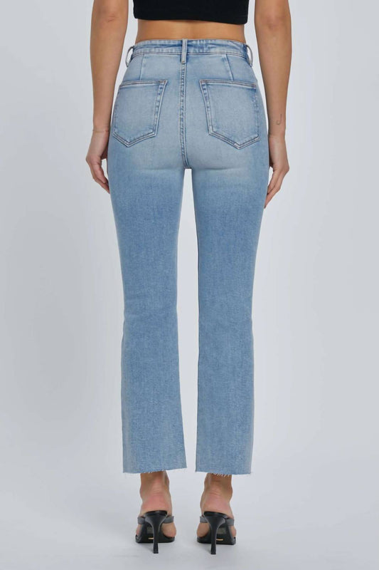 Hidden - Denim Patch Pocket High Rise Cropped Flare Jeans