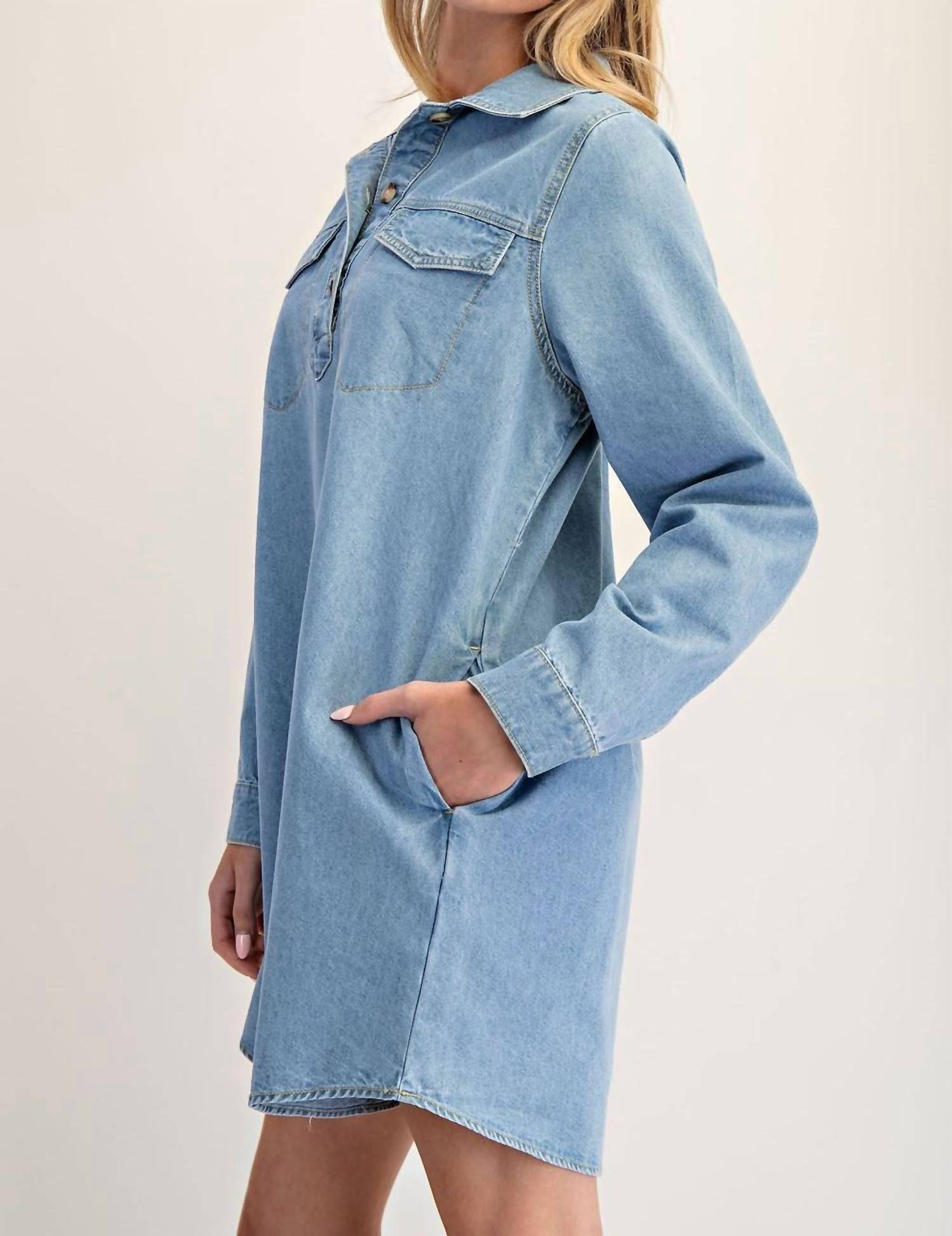 Ee:Some - Long Sleeve Denim Shirt Dress