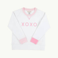 The Beaufort Bonnet Company Cassidy Comfy Crewneck Top in worth avenue white xoxo - kids' sweater - alternate view