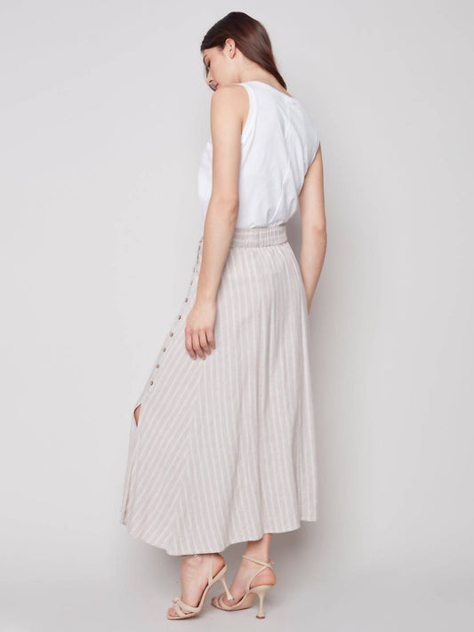 Charlie B - Printed Long Striped Linen Skirt With Coconut Buttons