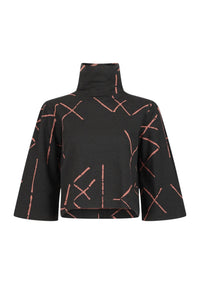 Bel Kazan Batna Top in black stix - women's long sleeve top - detail view