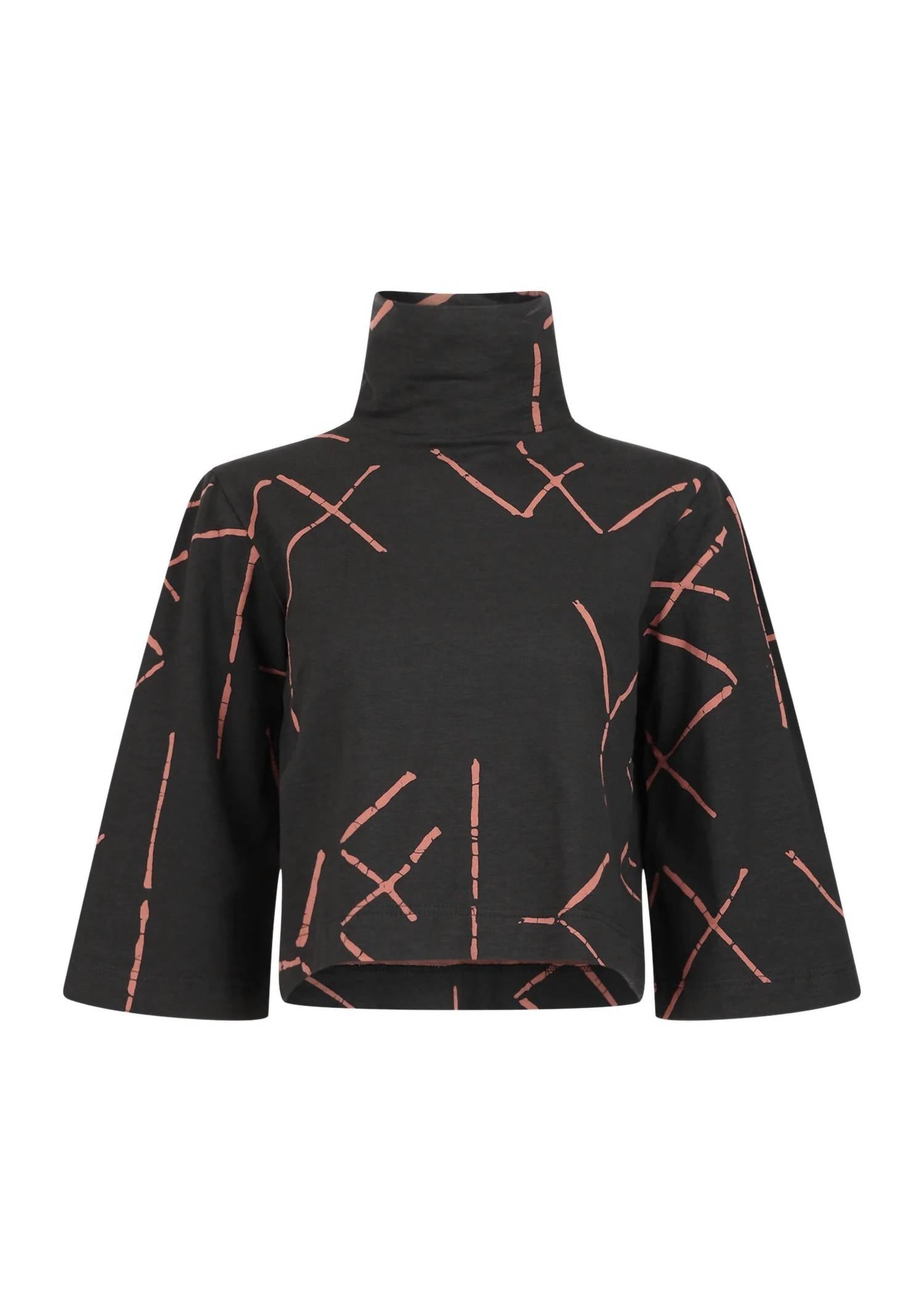 Bel Kazan Batna Top in black stix - women's long sleeve top - detail view