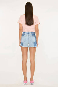 Kancan - Two-tone Color Block Ultra High-rise Western Denim Shorts