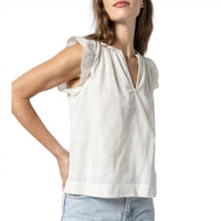 Lilla P Women's Flutter Sleeve Split Neck Top in white - women's blouse - alternate view